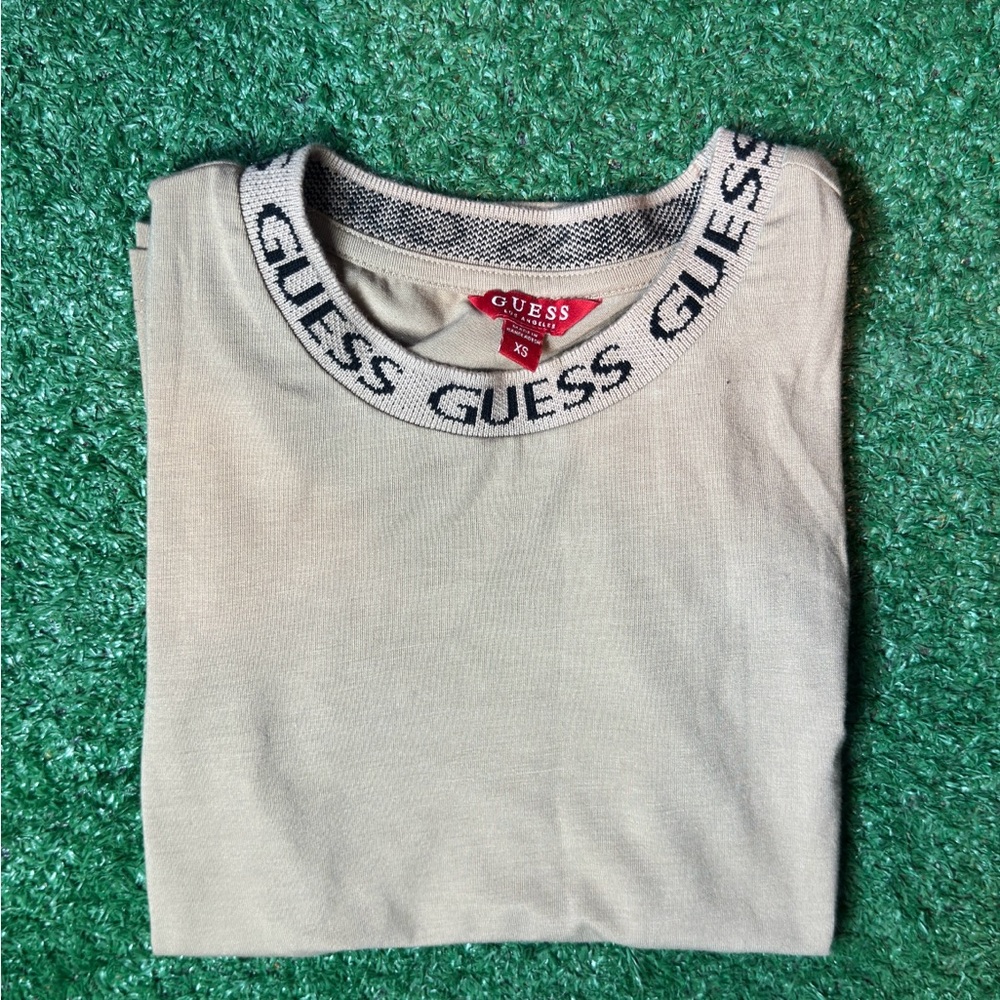 Guess Beige Logo Collar T-Shirt